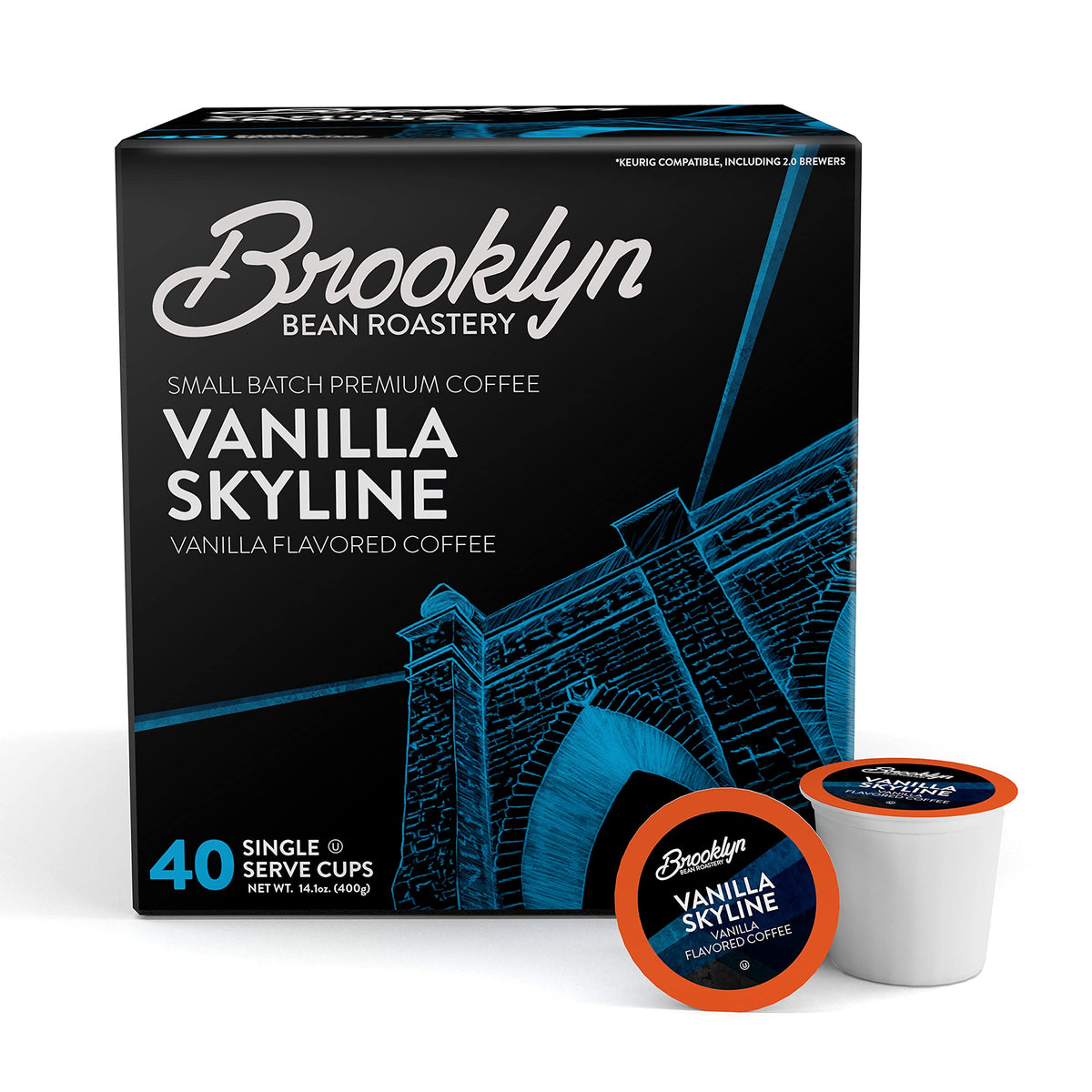 Brooklyn Beans Vanilla Skyline Gourmet Coffee Pods - Keurig Compatible, 40 Count