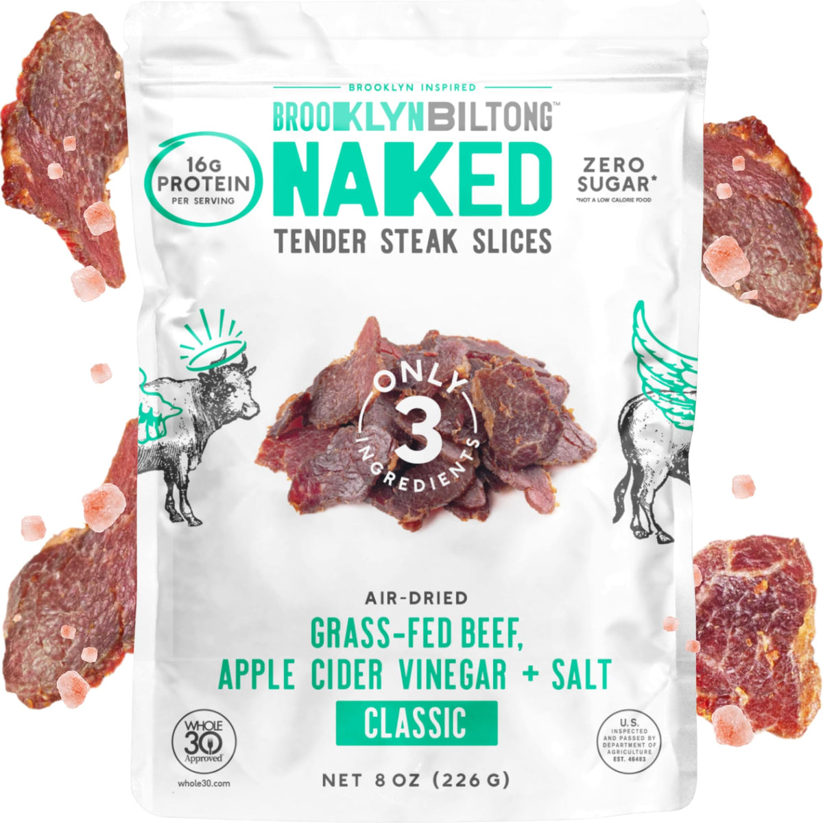 Brooklyn Biltong Naked – Air Dried Grass-Fed Beef Snack (8 oz) | Whole30, Paleo, Keto, Gluten Free