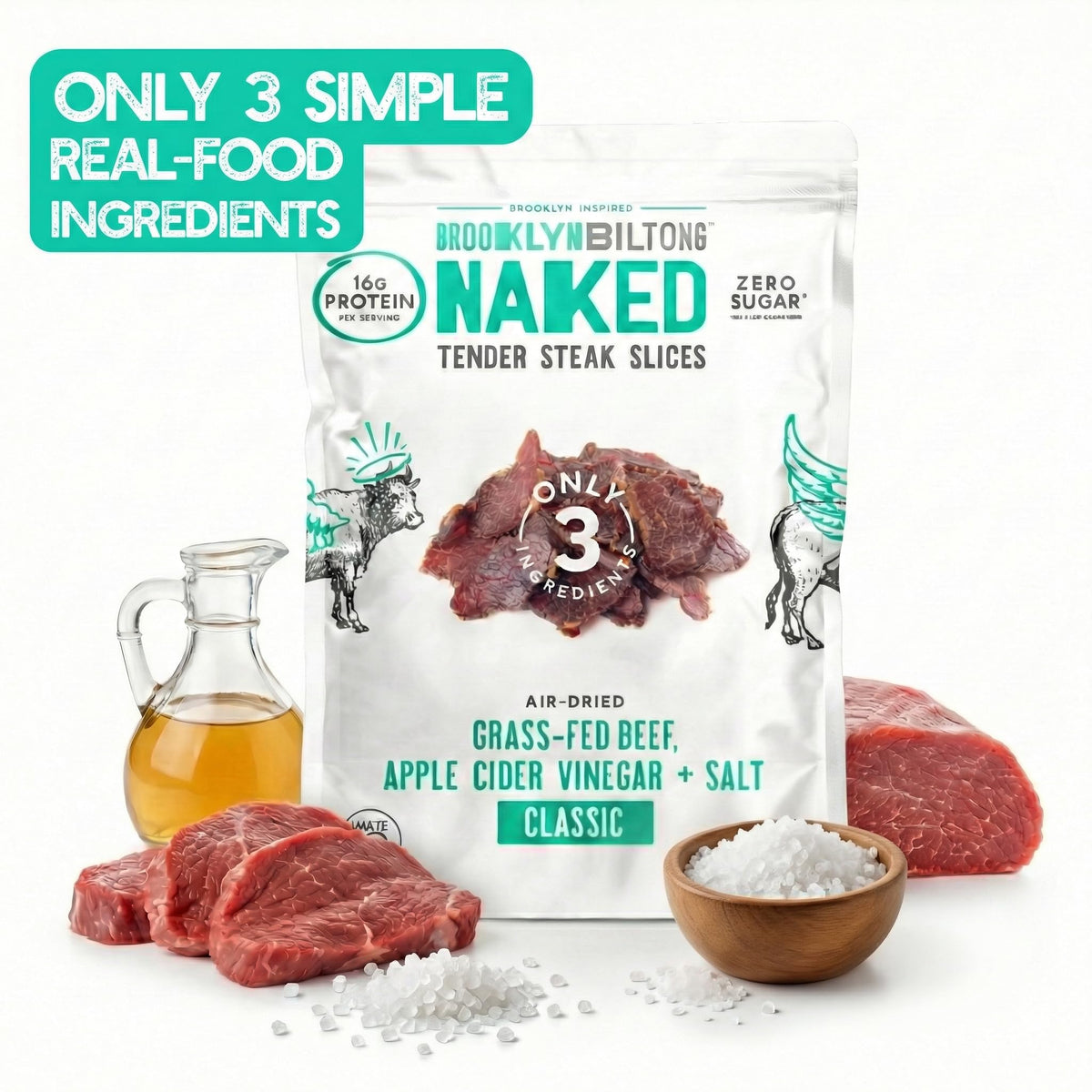 Brooklyn Biltong Naked – Air Dried Grass-Fed Beef Snack (8 oz) | Whole30, Paleo, Keto, Gluten Free