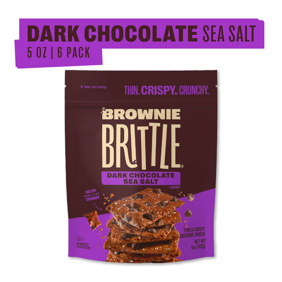 Brownie Brittle Dark Chocolate Sea Salt – Pack of 6, Crispy Gourmet Brownie Bites