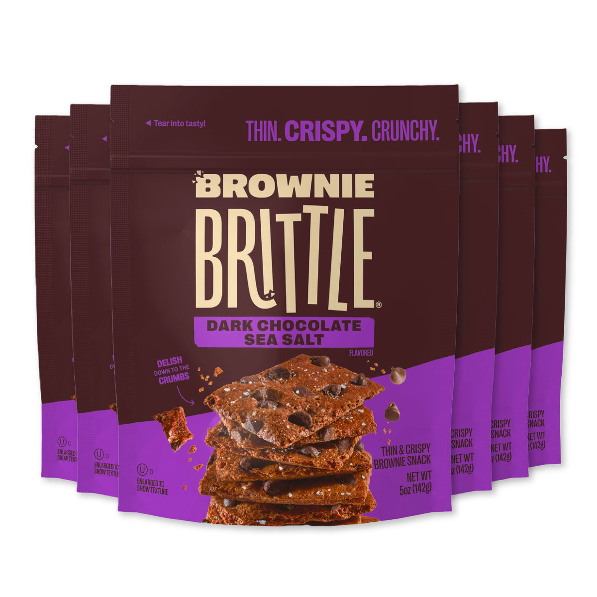 Brownie Brittle Dark Chocolate Sea Salt – Pack of 6, Crispy Gourmet Brownie Bites