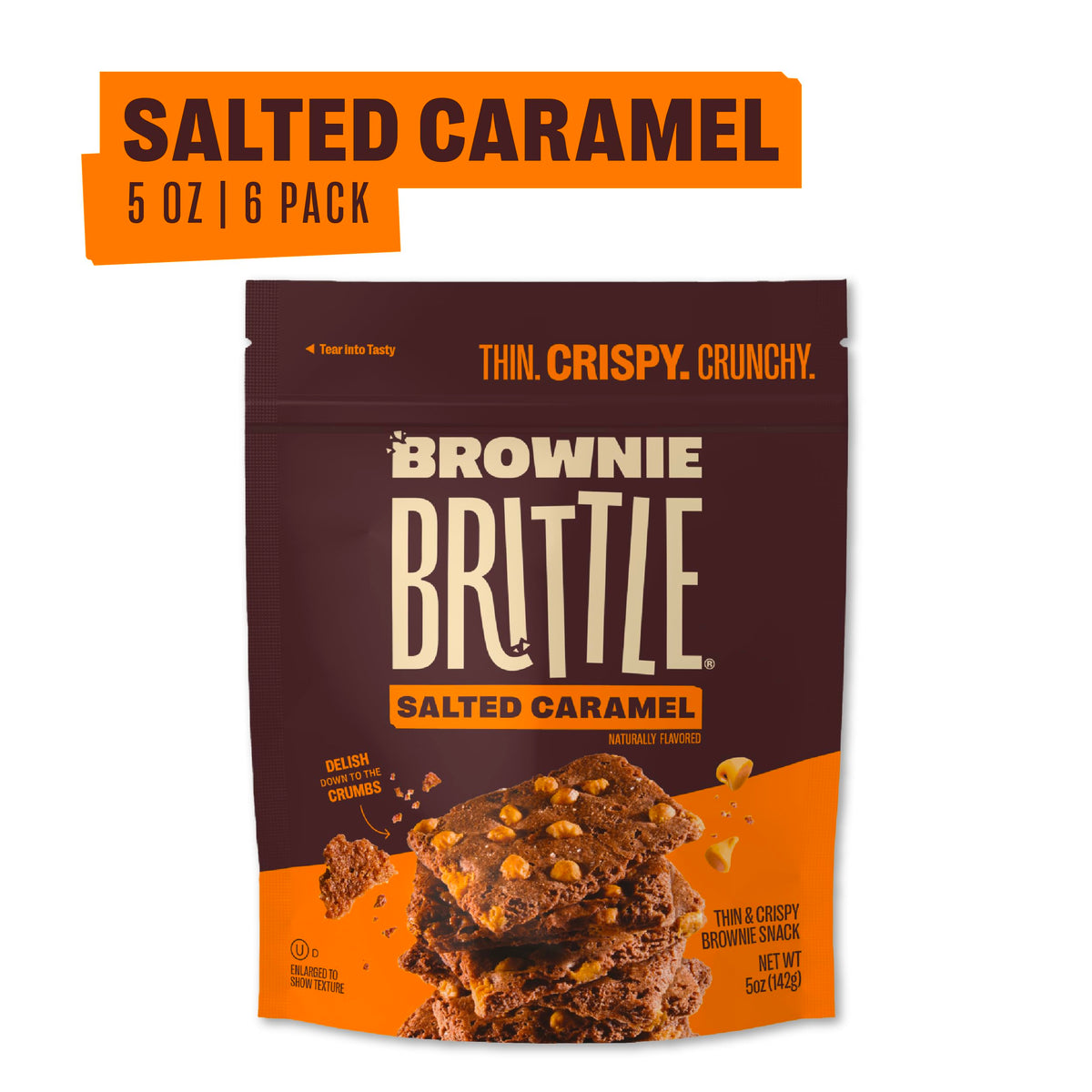 Brownie Brittle Salted Caramel Pack: 6 x 5 oz Crispy Chocolate Treats