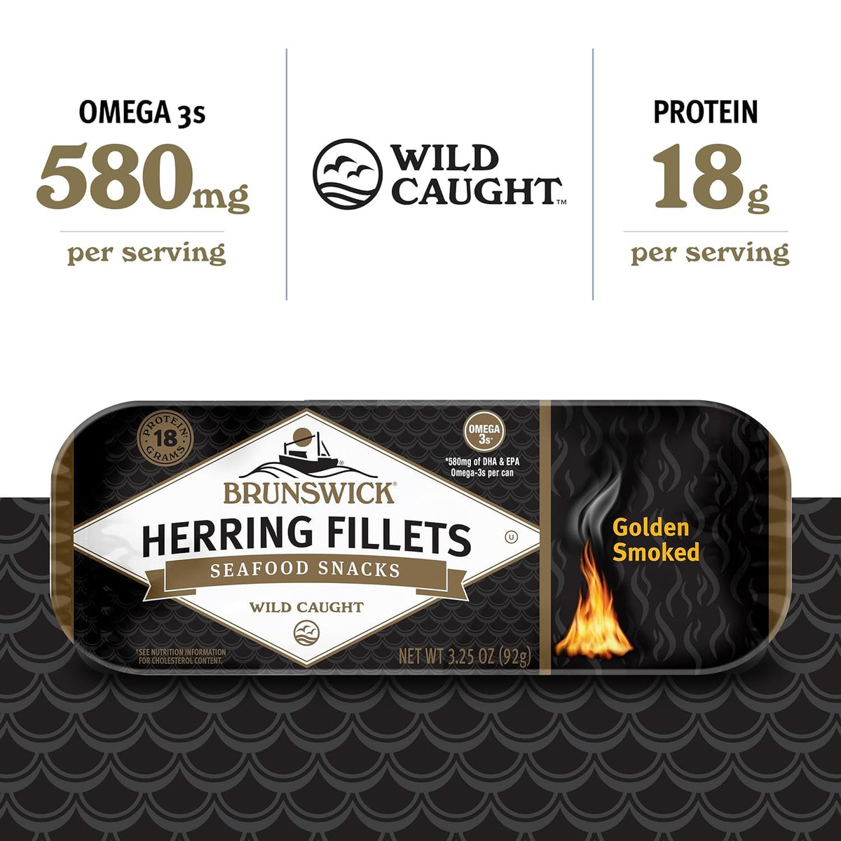 Brunswick Golden Smoked Herring Fillets - 3.25 oz Can (Pack of 12) | 18g Protein per Serving | Gluten Free & Keto Friendly