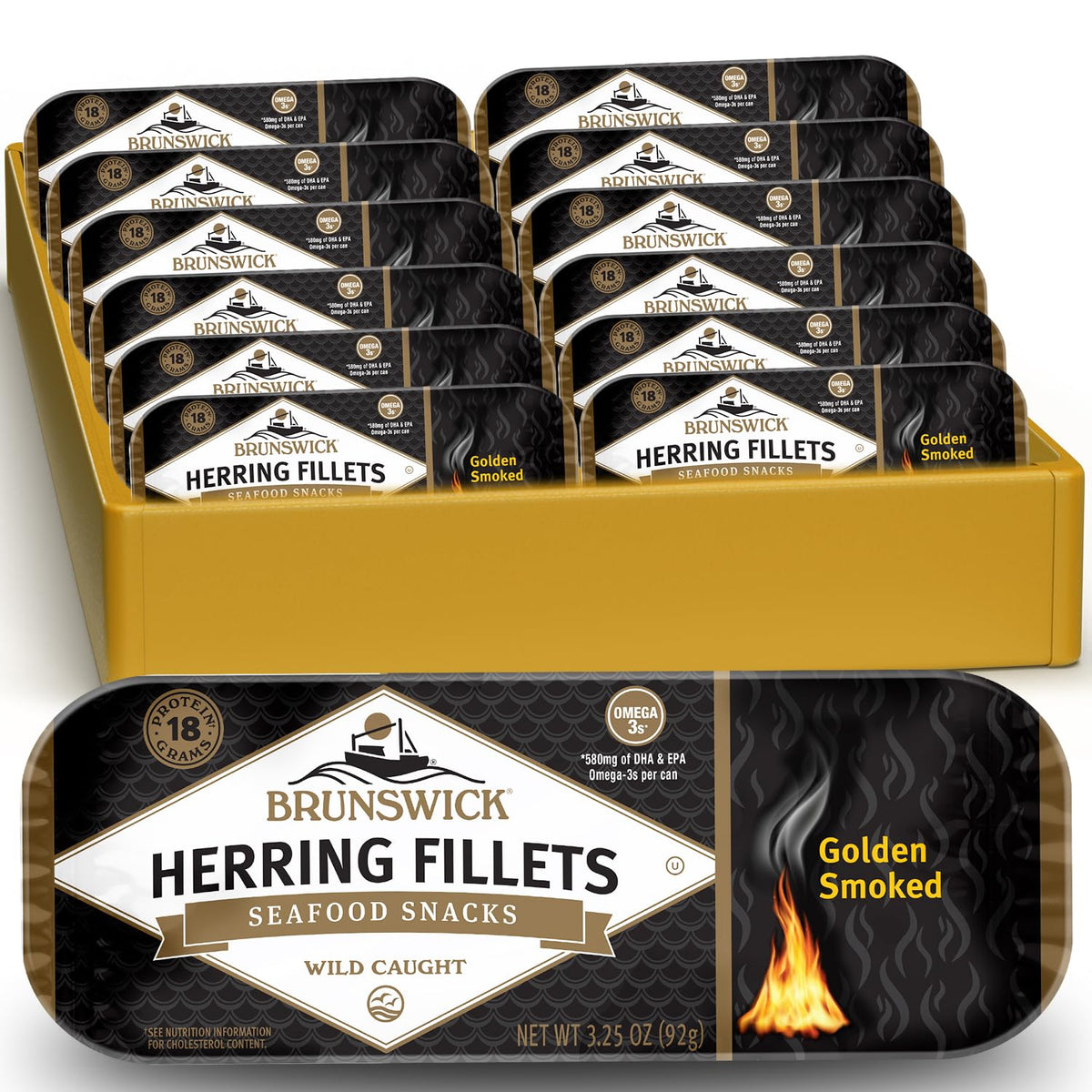 Brunswick Golden Smoked Herring Fillets - 3.25 oz Can (Pack of 12) | 18g Protein per Serving | Gluten Free & Keto Friendly