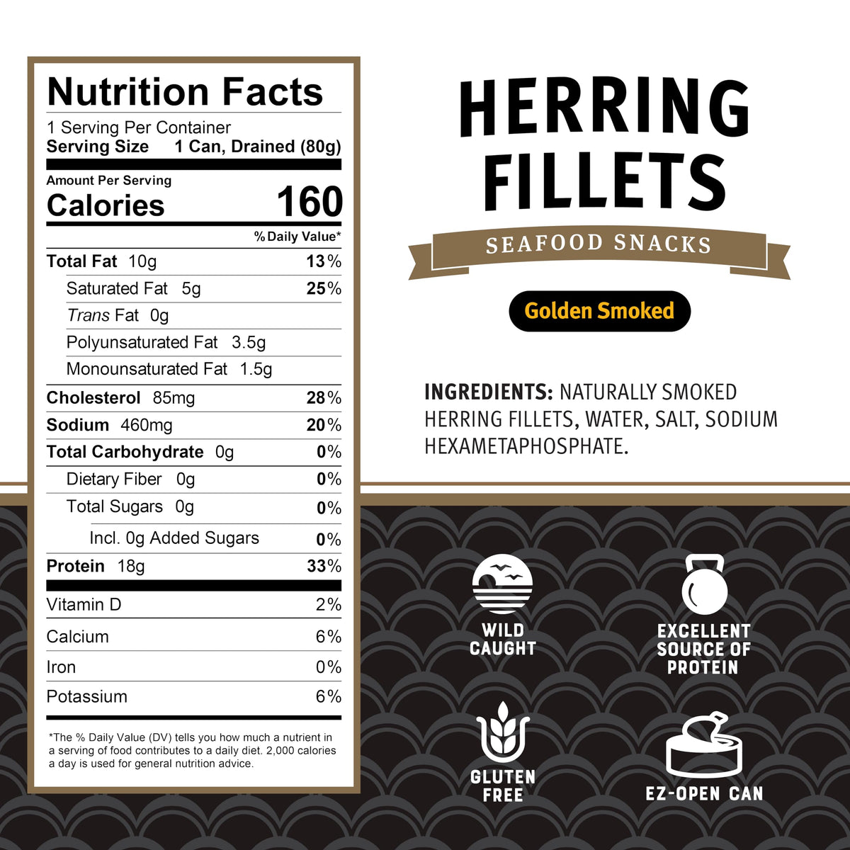 Brunswick Golden Smoked Herring Fillets - 3.25 oz Can (Pack of 12) | 18g Protein per Serving | Gluten Free & Keto Friendly