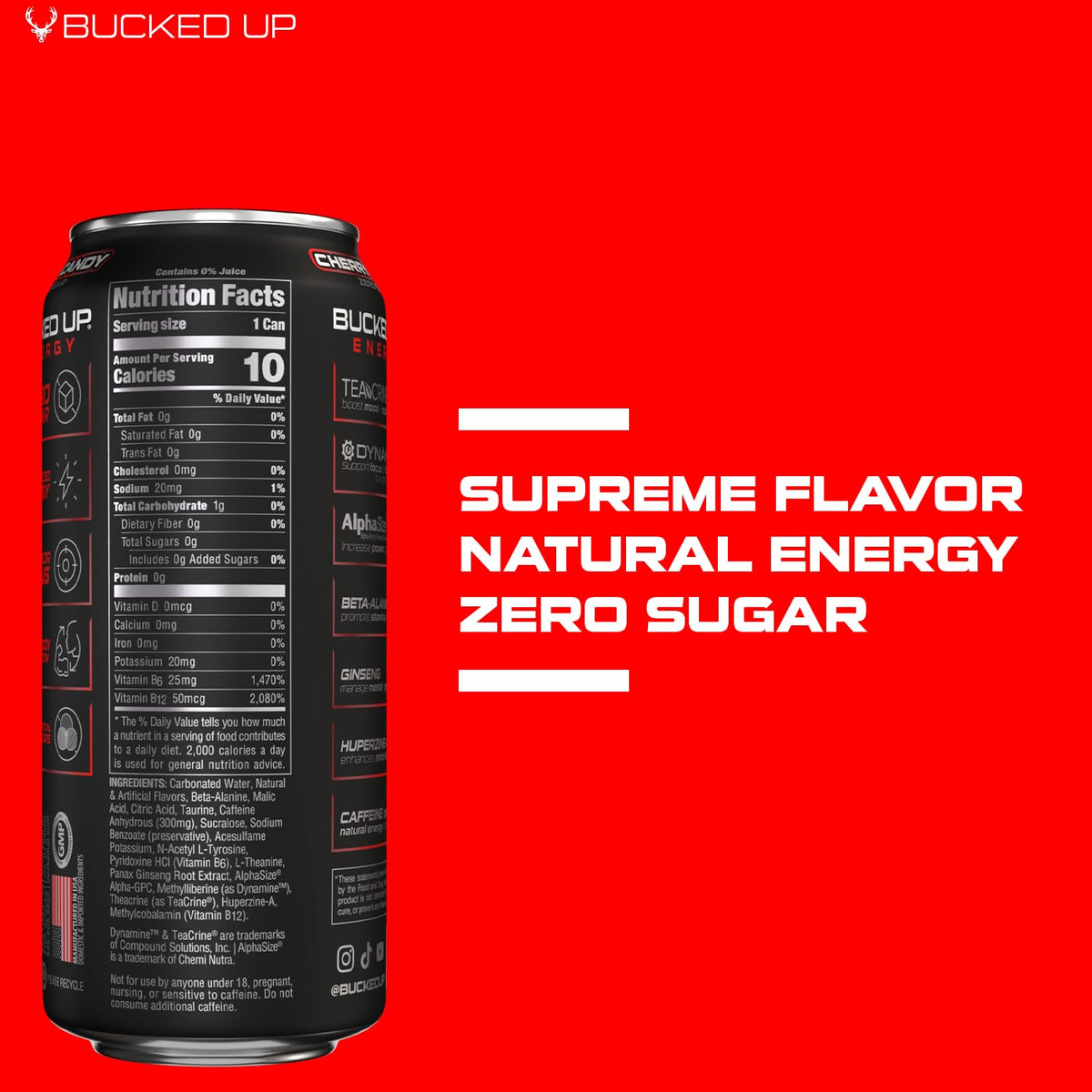 Bucked Up Energy Drink 300mg Cherry Hard Candy (12 CT) – Sugar-Free, Ready-To-Drink