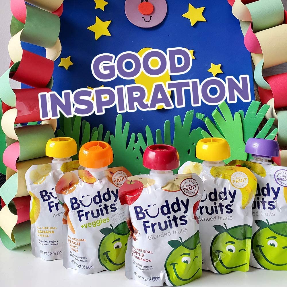 Buddy Fruits Pure Blended Fruit Snack To Go Variety Pack – Multifruit & Strawberry Applesauce 3.2oz (Pack of 24) | 100% Real Fruit