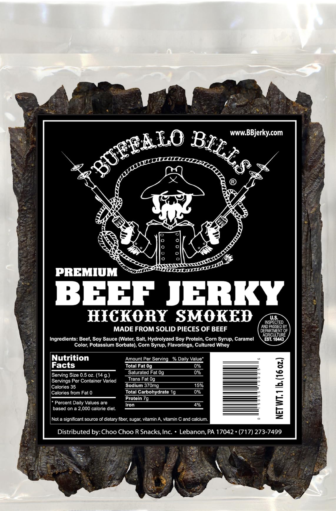 Buffalo Bills 16oz Premium Hickory Beef Jerky – USA Made, 2g Carbs/Oz, 70 Cal/Oz