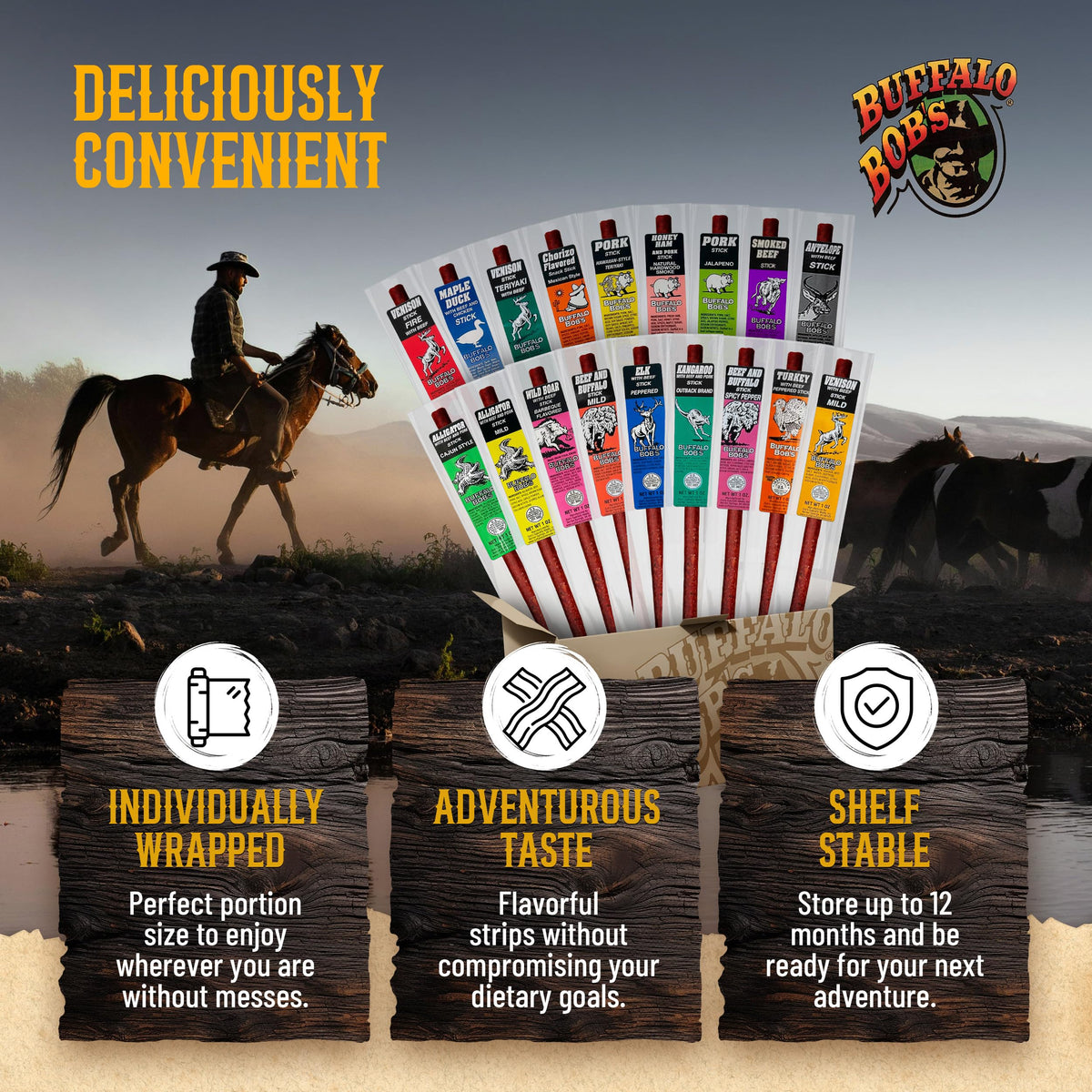 Buffalo Bob's Wild Game Meat Snacks 1oz Sticks – Exotic Variety 10-Pack