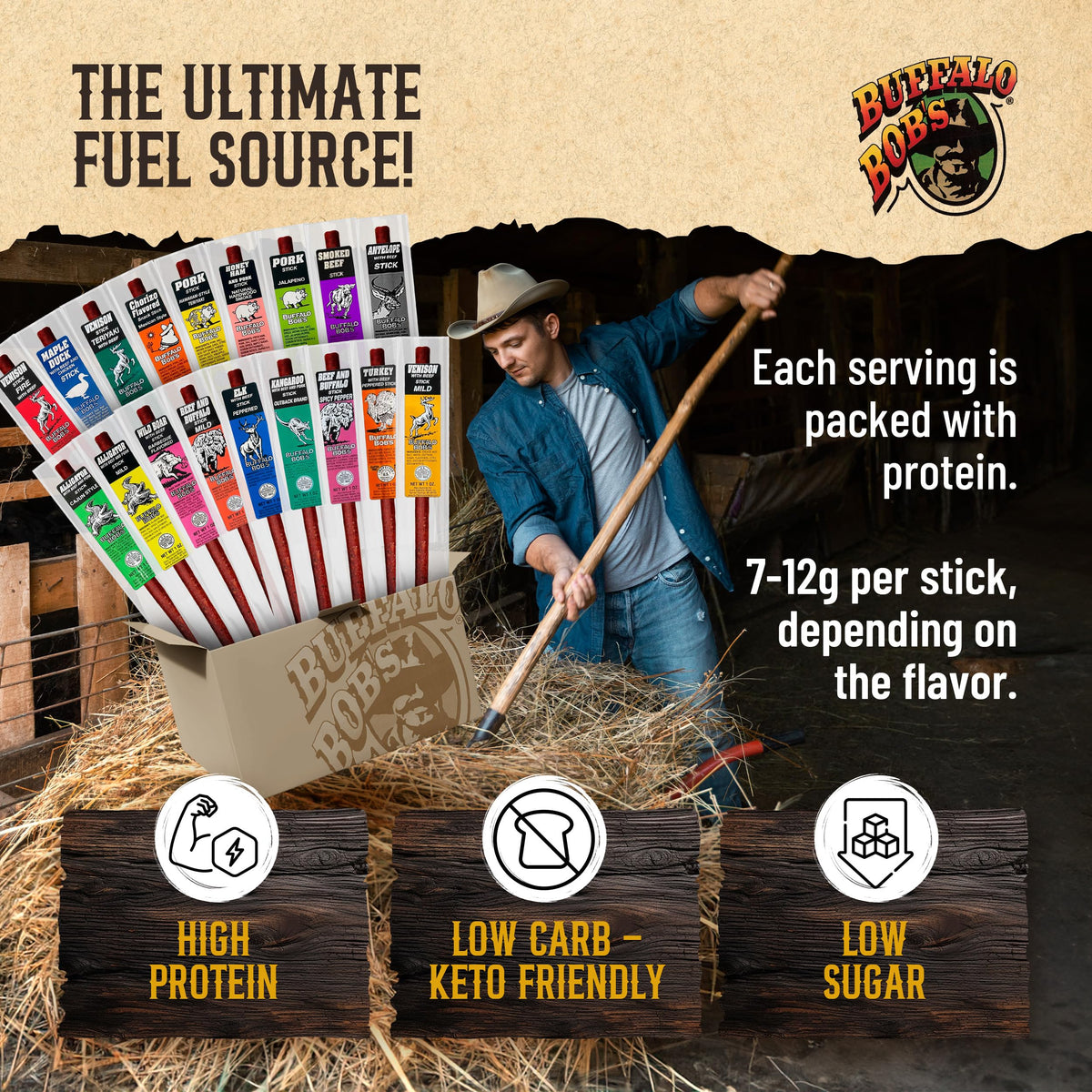 Buffalo Bob's Wild Game Meat Snacks 1oz Sticks – Exotic Variety 10-Pack