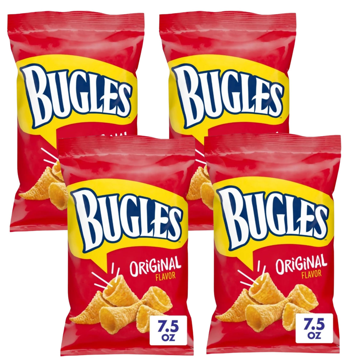 Bugles Original 7.5 oz (Pack of 4) – Crisp Horn-Shaped Corn Snacks