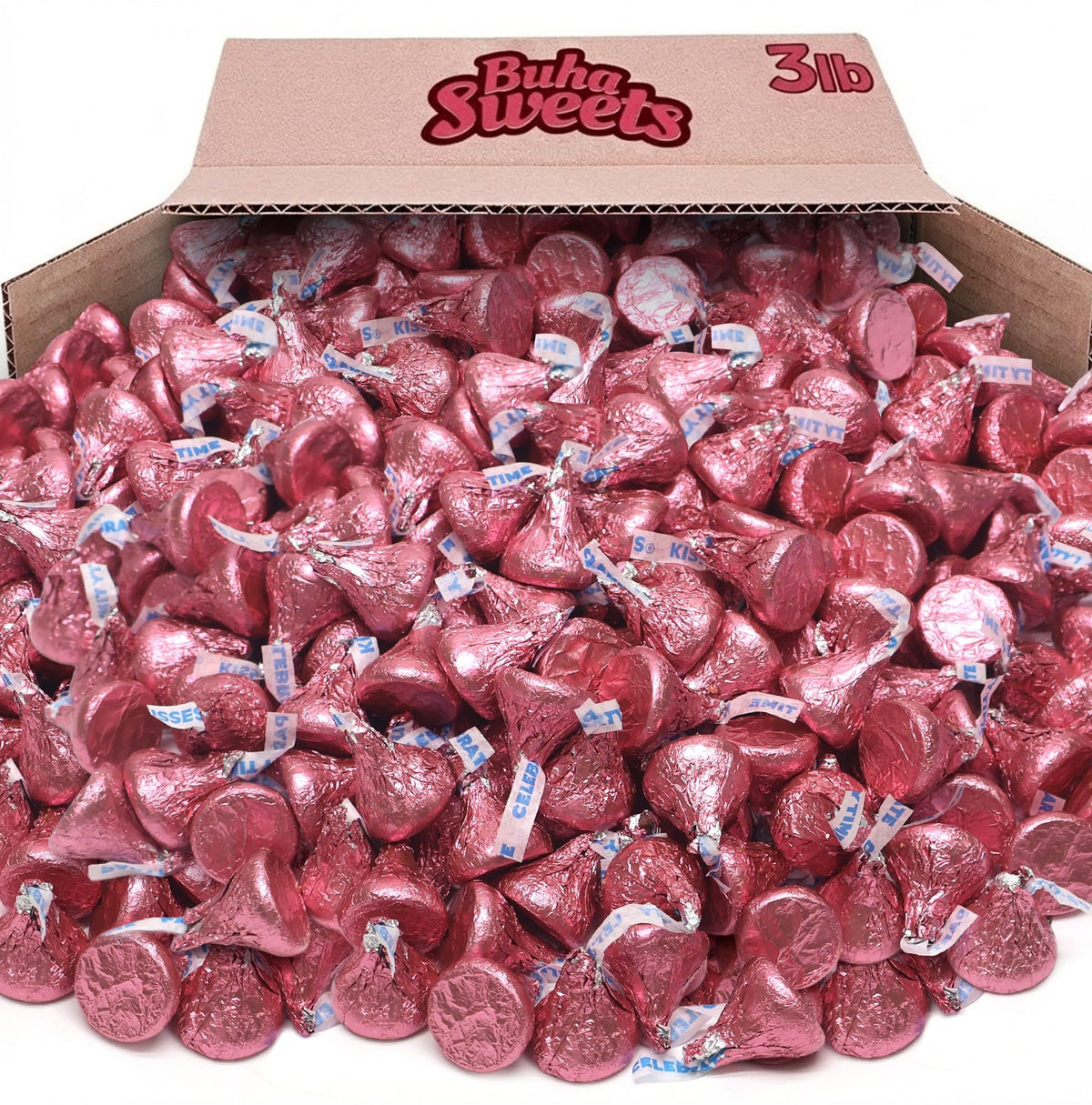 Buha Sweets Milk Chocolate in Pink Foil – 3 lb Bulk Bag (Approx. 300 Pieces)