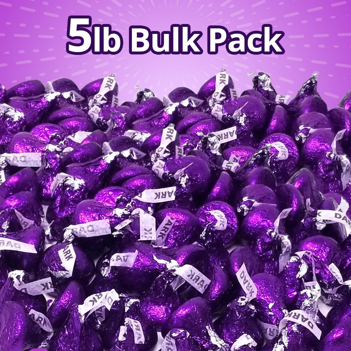 Buha Sweets Bulk Dark Chocolate Kisses – 5 lb Pack, Individually Wrapped in Purple Foil
