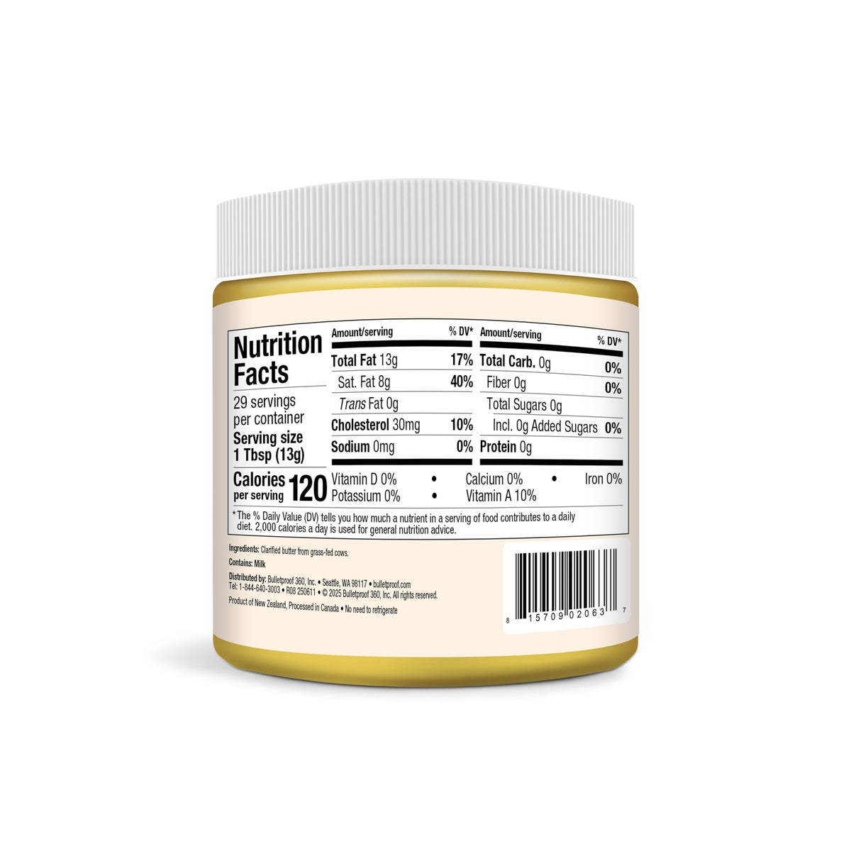 Bulletproof Grass Fed Ghee, Pasture Raised • 13.5 oz • Lactose Free & Casein Free • Keto & Paleo
