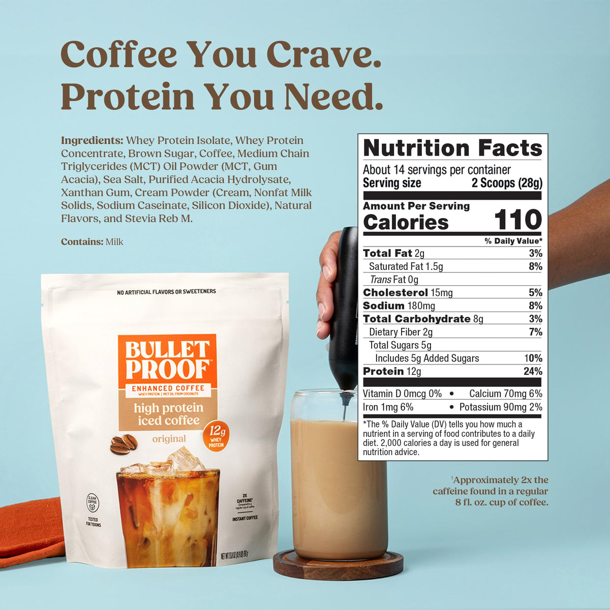 Bulletproof Iced Protein Coffee — Original, 14 Servings | 12g Whey + MCT Oil, 170mg Caffeine