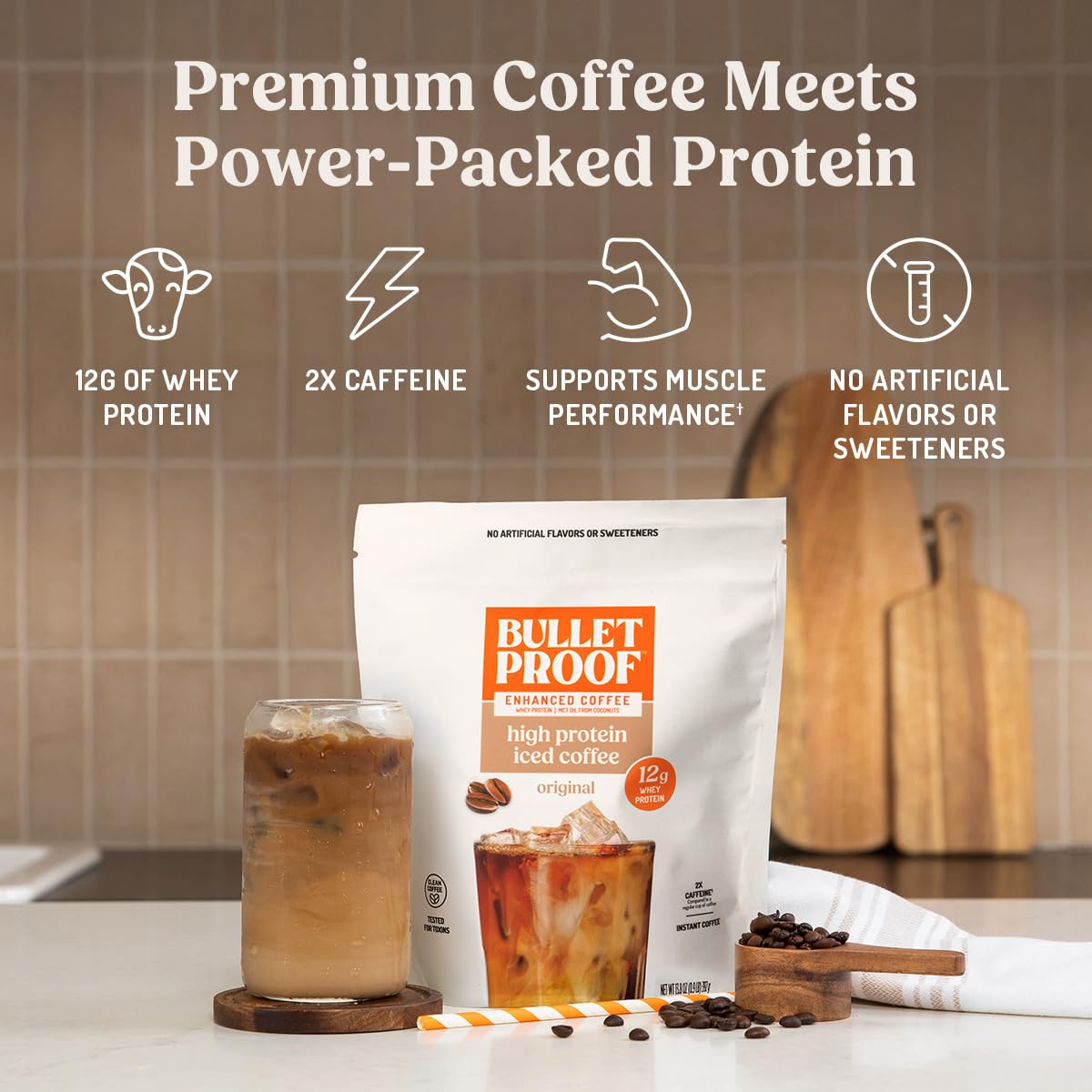 Bulletproof Iced Protein Coffee — Original, 14 Servings | 12g Whey + MCT Oil, 170mg Caffeine