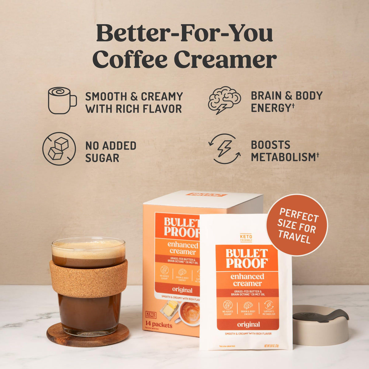 Bulletproof InstaMix Original Unflavored Keto Coffee Creamer Packets – 14 Count with Grass-Fed Butter & Brain Octane C8 MCT Oil