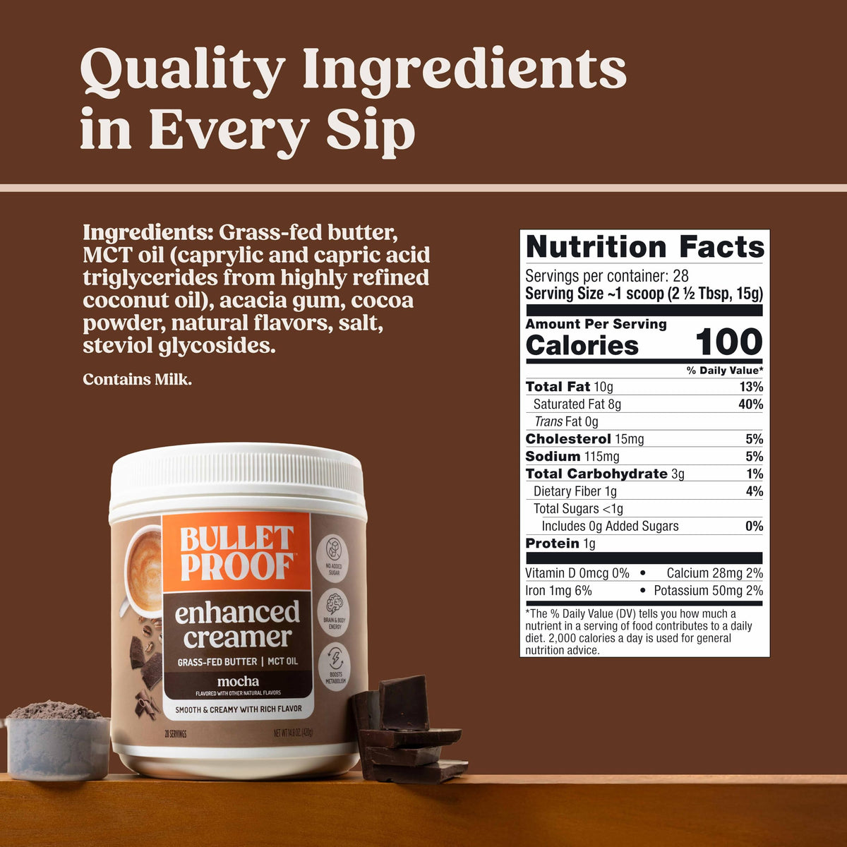 Bulletproof Mocha Creamer – Keto Coffee Creamer with MCT Oil, Grass-Fed Butter, Real Cocoa | No Sugar Added