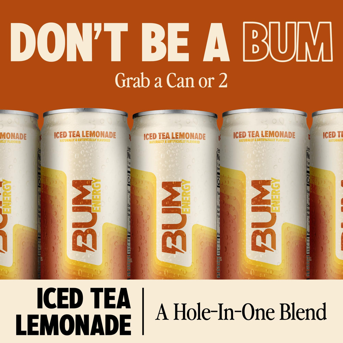 BUM Sugar-Free Energy Drink Iced Tea Lemonade – Natural Caffeine & Cognizin for Focus | 12 oz Can, Pack of 12