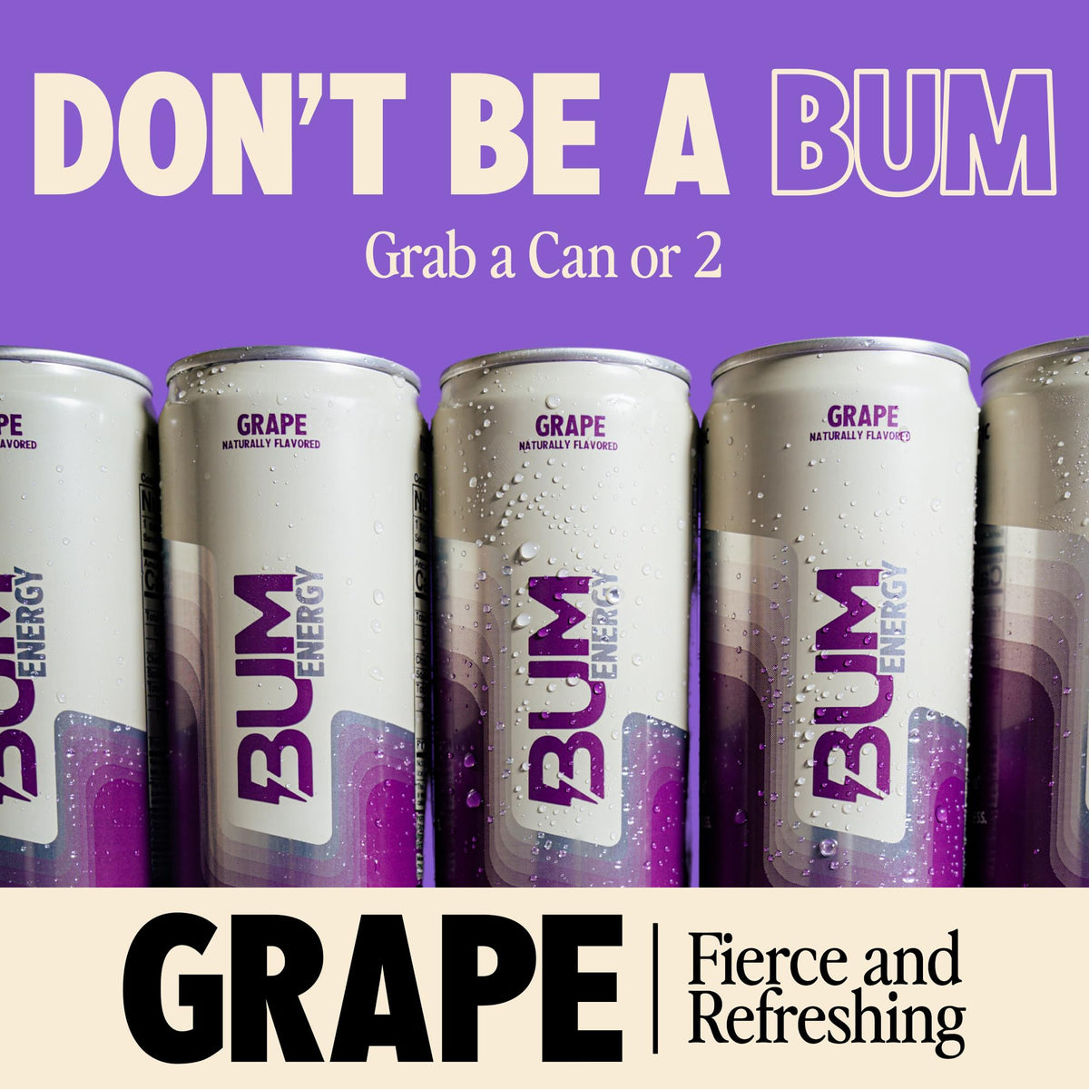 Bum Energy Grape — Sugar-Free, Natural Caffeine & Cognizin, 12 oz (12-Pack)