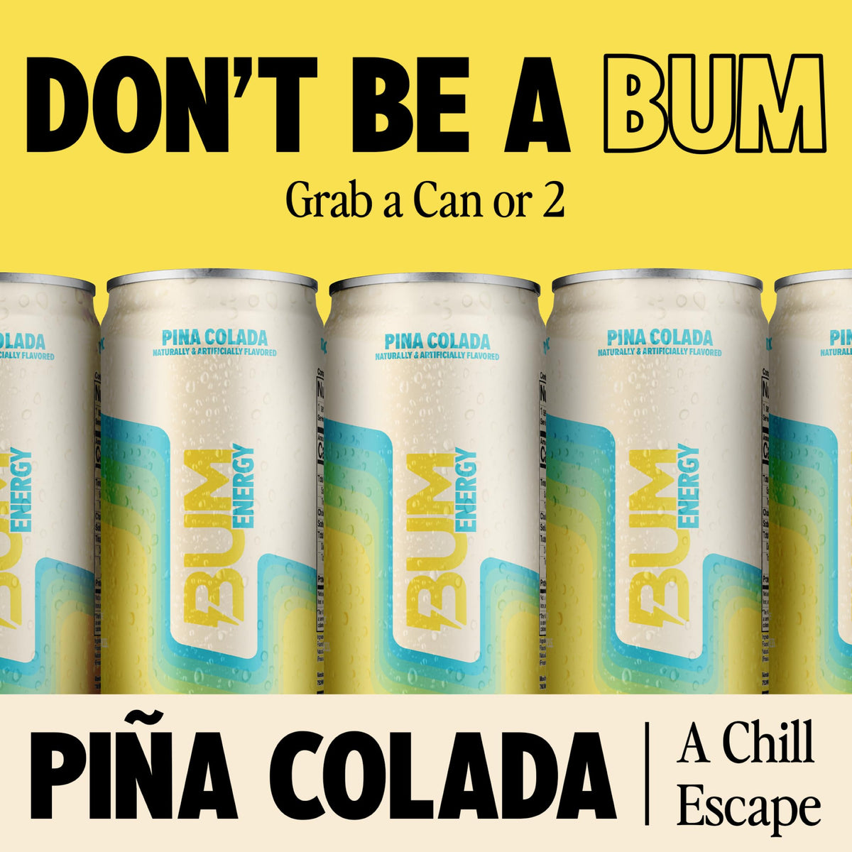 BUM Sugar-Free Pina Colada Energy Drink – Natural Caffeine & Cognizin, 12 oz (12-pack)