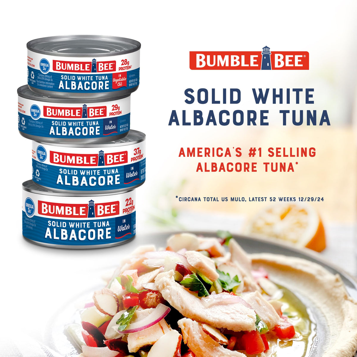 Bumble Bee Solid White Albacore Tuna in Oil – 5 oz Can (Pack of 24) | Wild-Caught, 28g Protein, Omega-3s, Non-GMO, Gluten Free