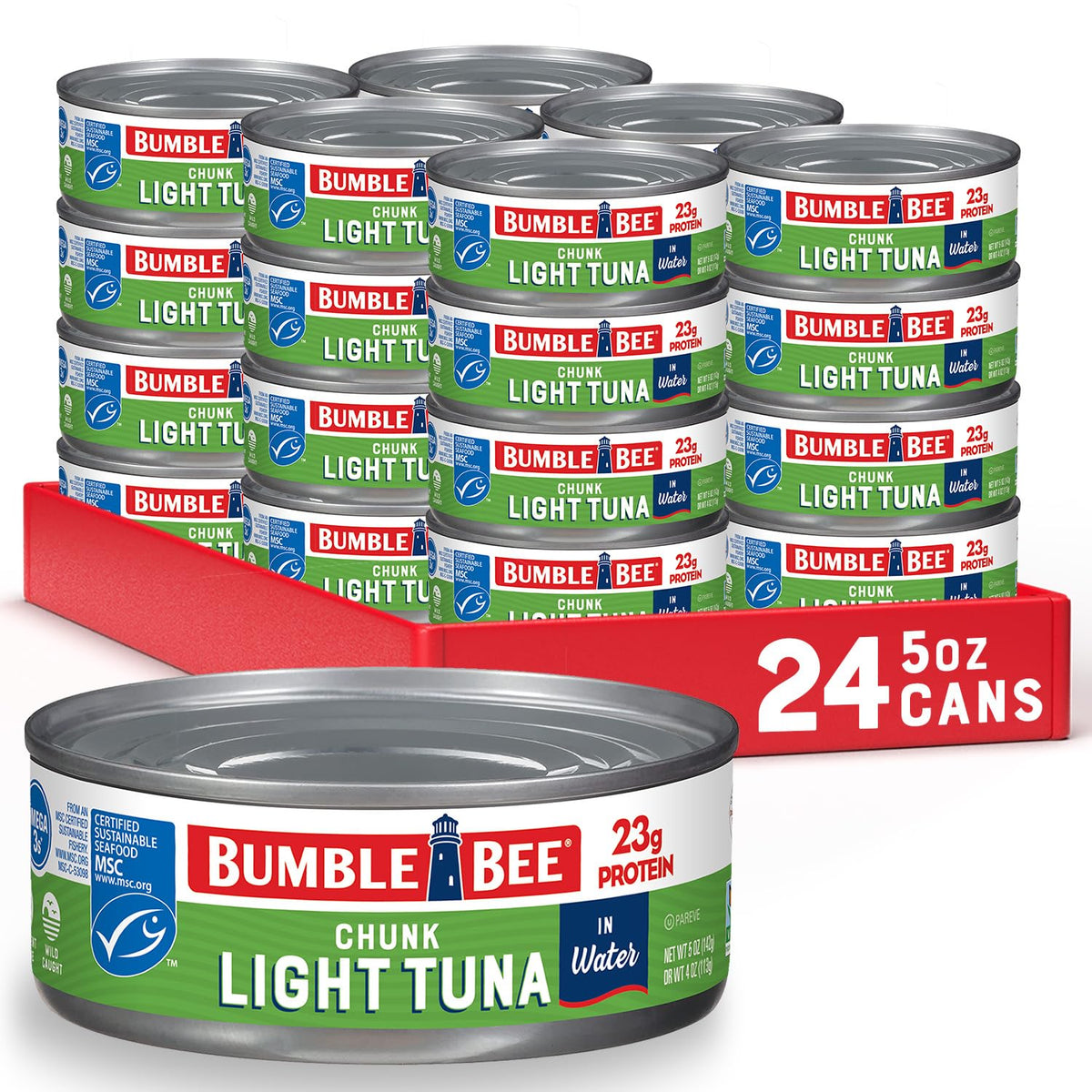 Bumble Bee Chunk Light Tuna in Water - 5 oz Cans (Pack of 24) | Wild Caught Skipjack, 23 g Protein, MSC Certified