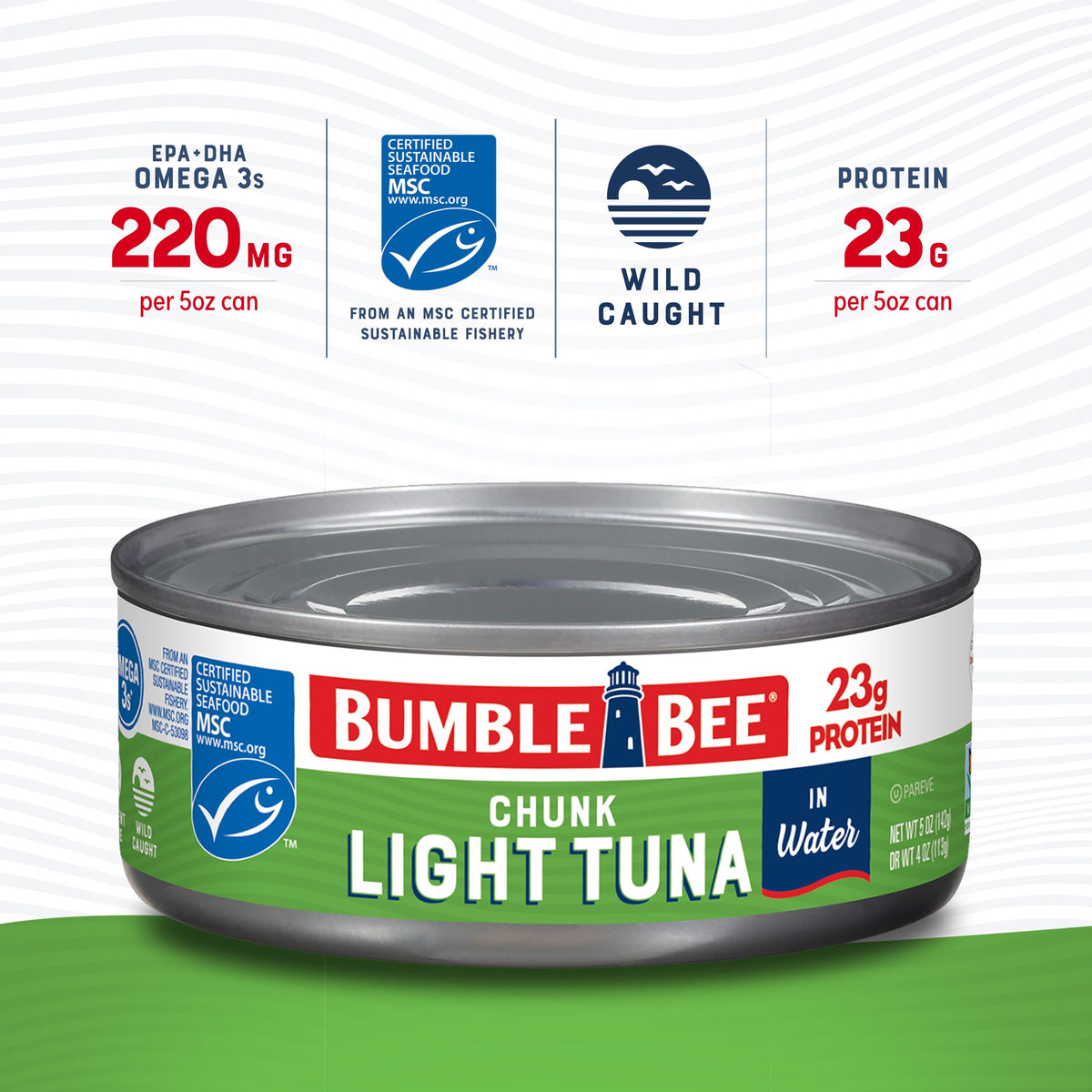 Bumble Bee Chunk Light Tuna in Water - 5 oz Cans (Pack of 24) | Wild Caught Skipjack, 23 g Protein, MSC Certified