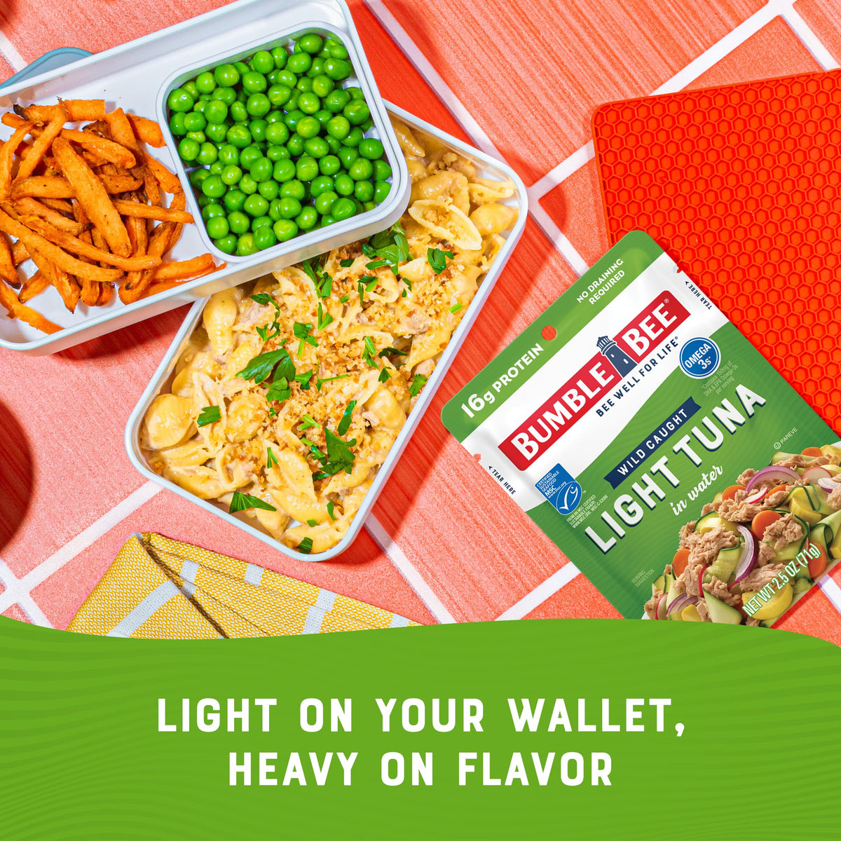 Bumble Bee Chunk Light Tuna in Water Pouches – 12 Pack, 32g Protein per Pouch, MSC Sustainable