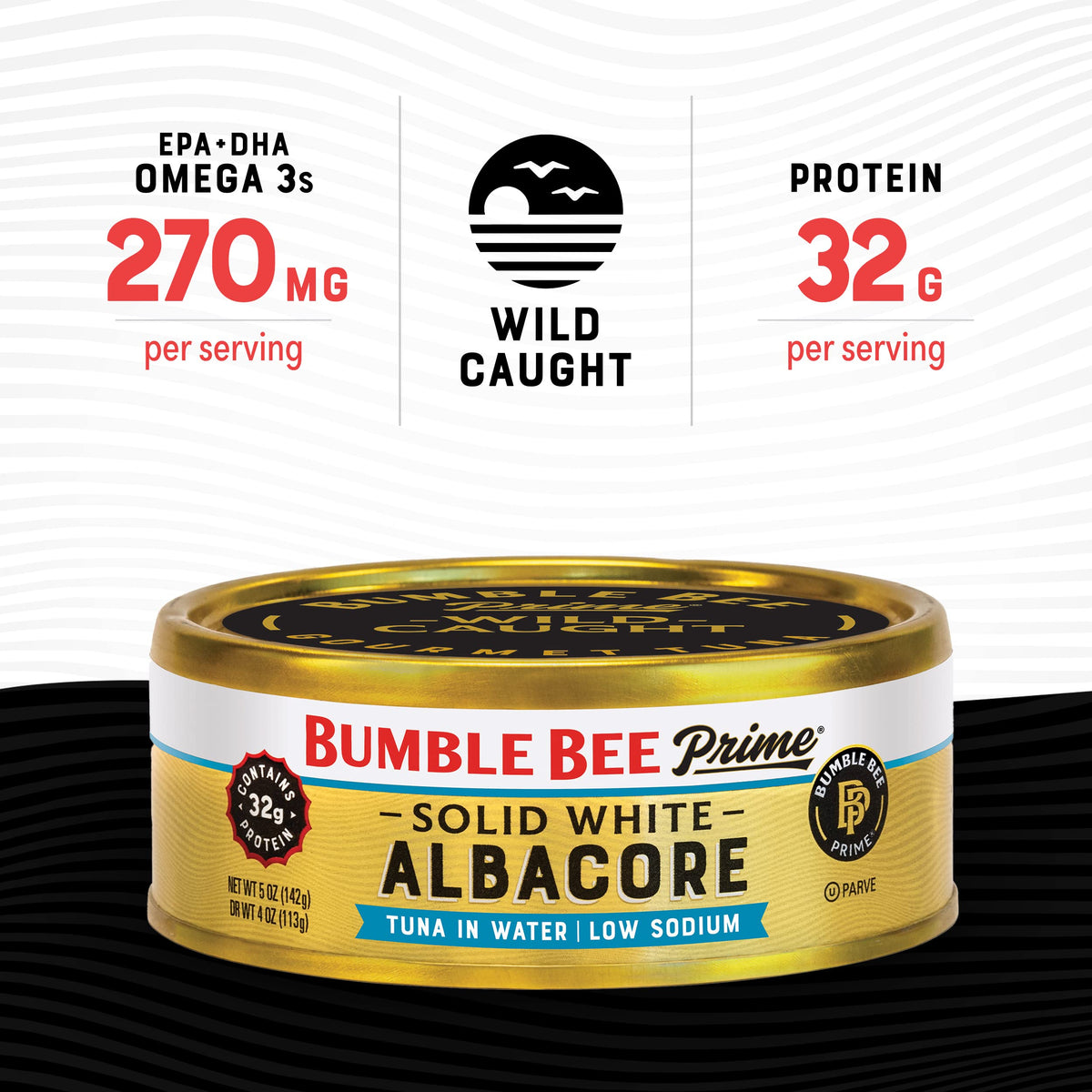 Bumble Bee Prime Low Sodium Solid White Albacore Tuna in Water – 5 oz Cans (12 Pack) | 32g Protein