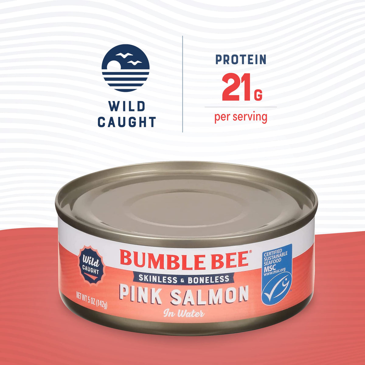 Bumble Bee Skinless & Boneless Pink Salmon in Water – 12 x 5 oz Cans | Wild-Caught, 20 g Protein per Serving, Gluten Free, Kosher, MSC Certified