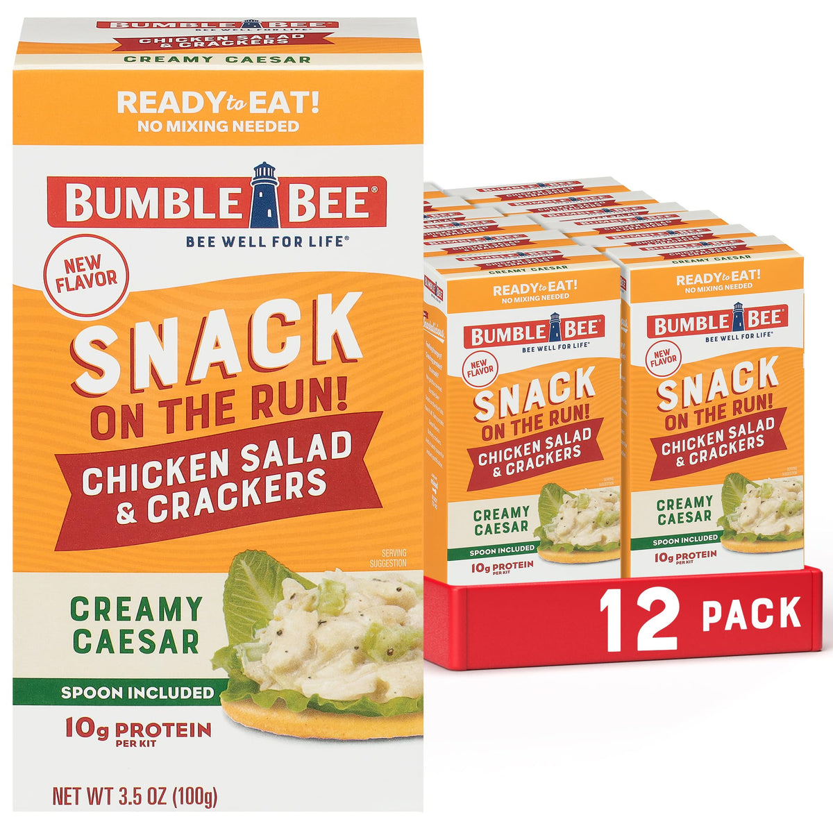 Bumble Bee Snack On The Run! Creamy Caesar Chicken Salad with Crackers – 10g Protein per Box (12 Pack)