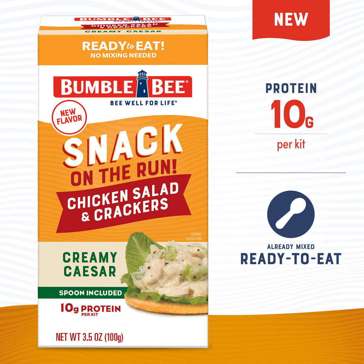 Bumble Bee Snack On The Run! Creamy Caesar Chicken Salad with Crackers – 10g Protein per Box (12 Pack)