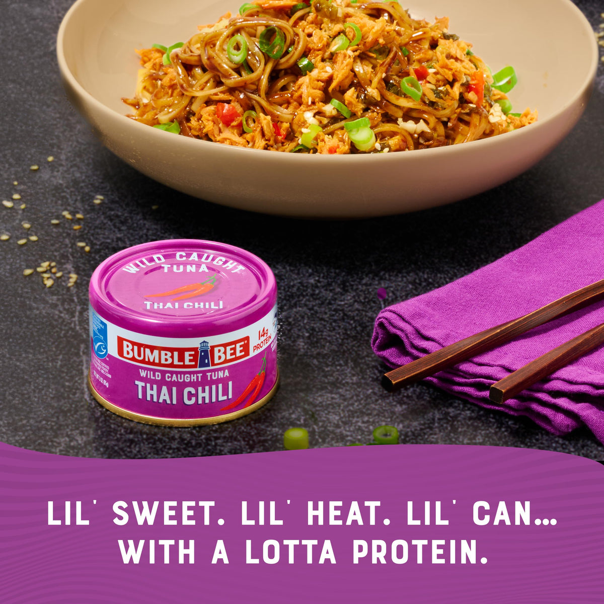 Bumble Bee Snackers Thai Chili Tuna — 14g Protein per Can, No Draining, 3 oz Easy-Open (Pack of 16)