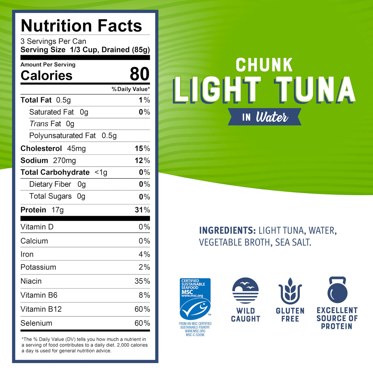 Bumble Bee Chunk Light Tuna in Water – 12 oz Cans (Pack of 12) | Wild-Caught Skipjack, 17g Protein, MSC Certified