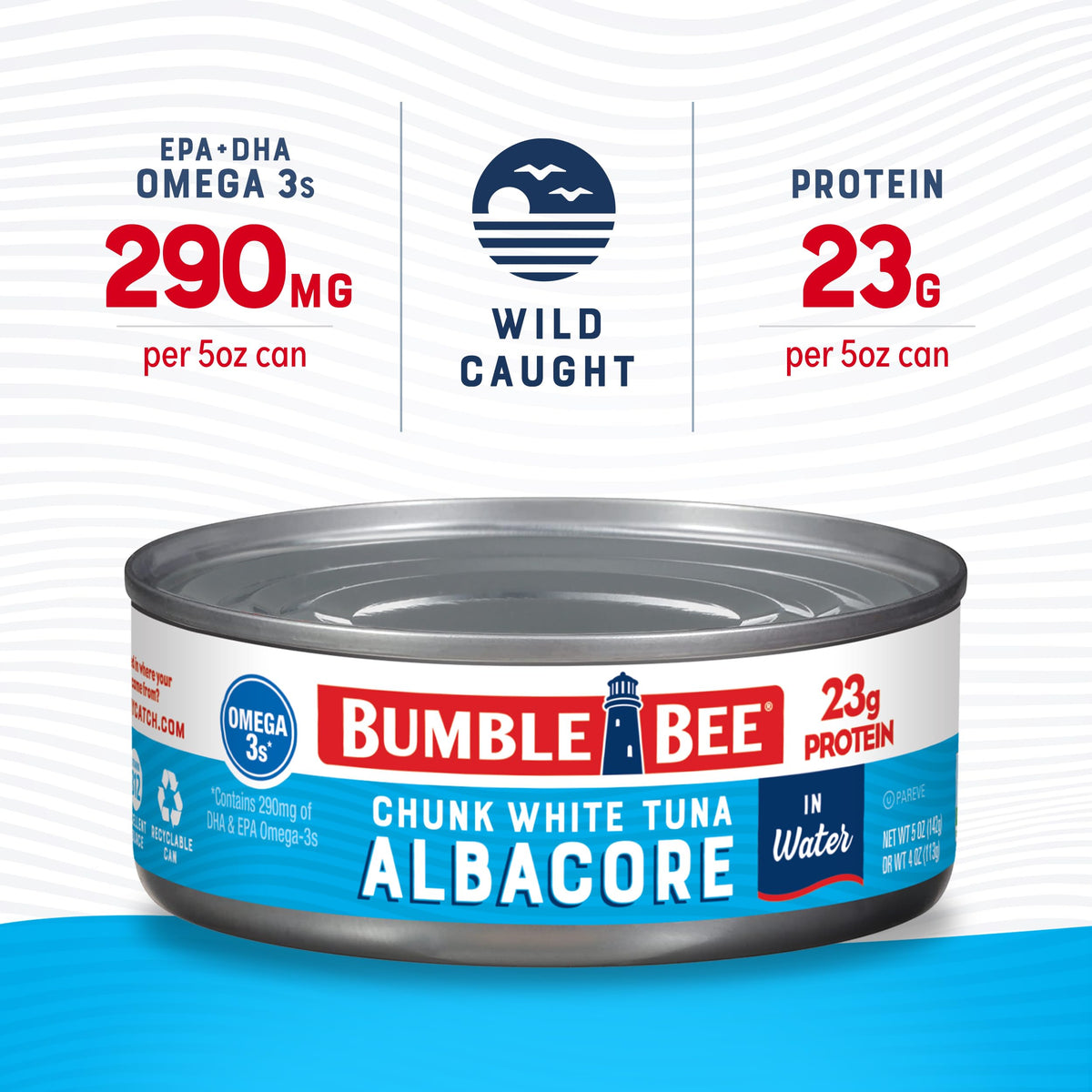 Bumble Bee Chunk White Albacore Tuna in Water, 5 oz Can (Pack of 24) – Wild Caught, 23g Protein, Omega-3s, Non-GMO, Gluten Free, Kosher
