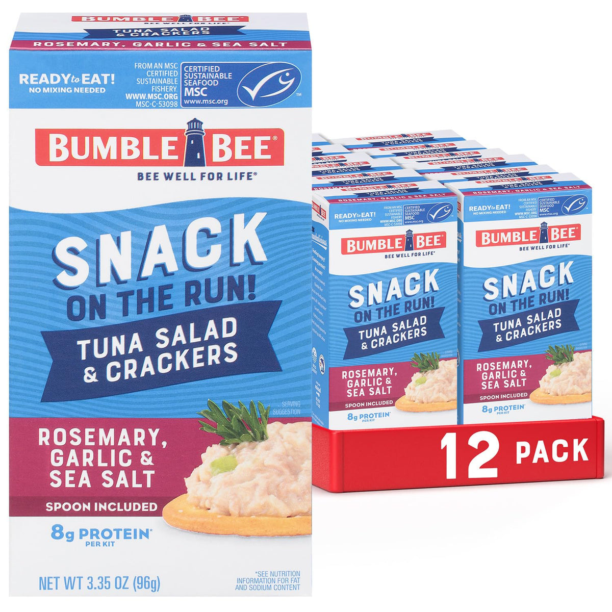 Bumble Bee Snack On The Run! Protein Pack – Rosemary Garlic Sea Salt Tuna Salad with Crackers Kit, Wild Caught MSC Tuna (Pack of 12)