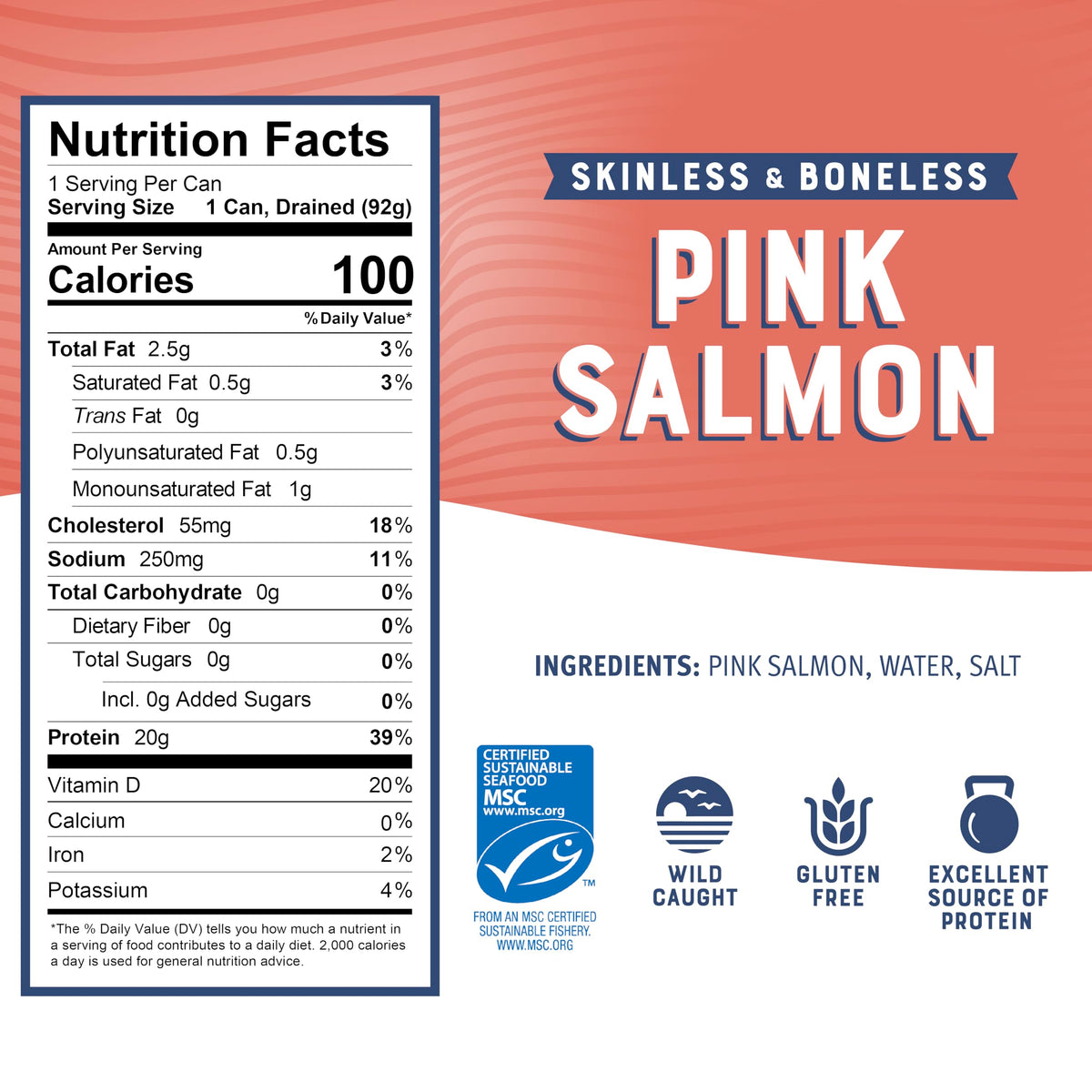 Bumble Bee Skinless & Boneless Pink Salmon in Water – 12 x 5 oz Cans | Wild-Caught, 20 g Protein per Serving, Gluten Free, Kosher, MSC Certified