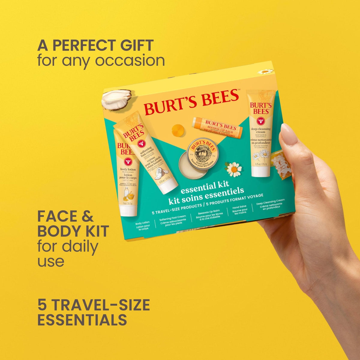 Burt's Bees Essentials Kit Gift Set, 5 Travel Size Products
