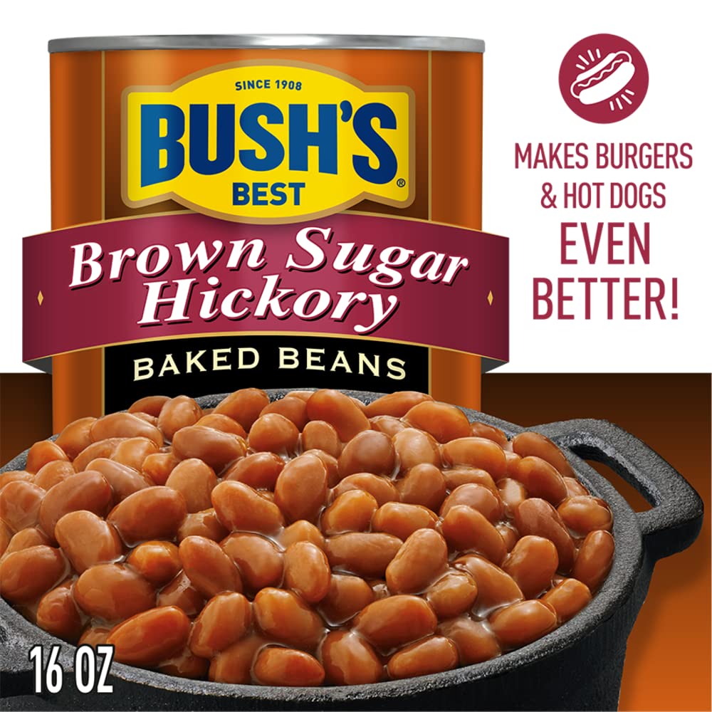 Bush's Best Brown Sugar Hickory Baked Beans – 16 oz Cans, Gluten Free, Plant-Based Protein & Fiber (Pack of 12)