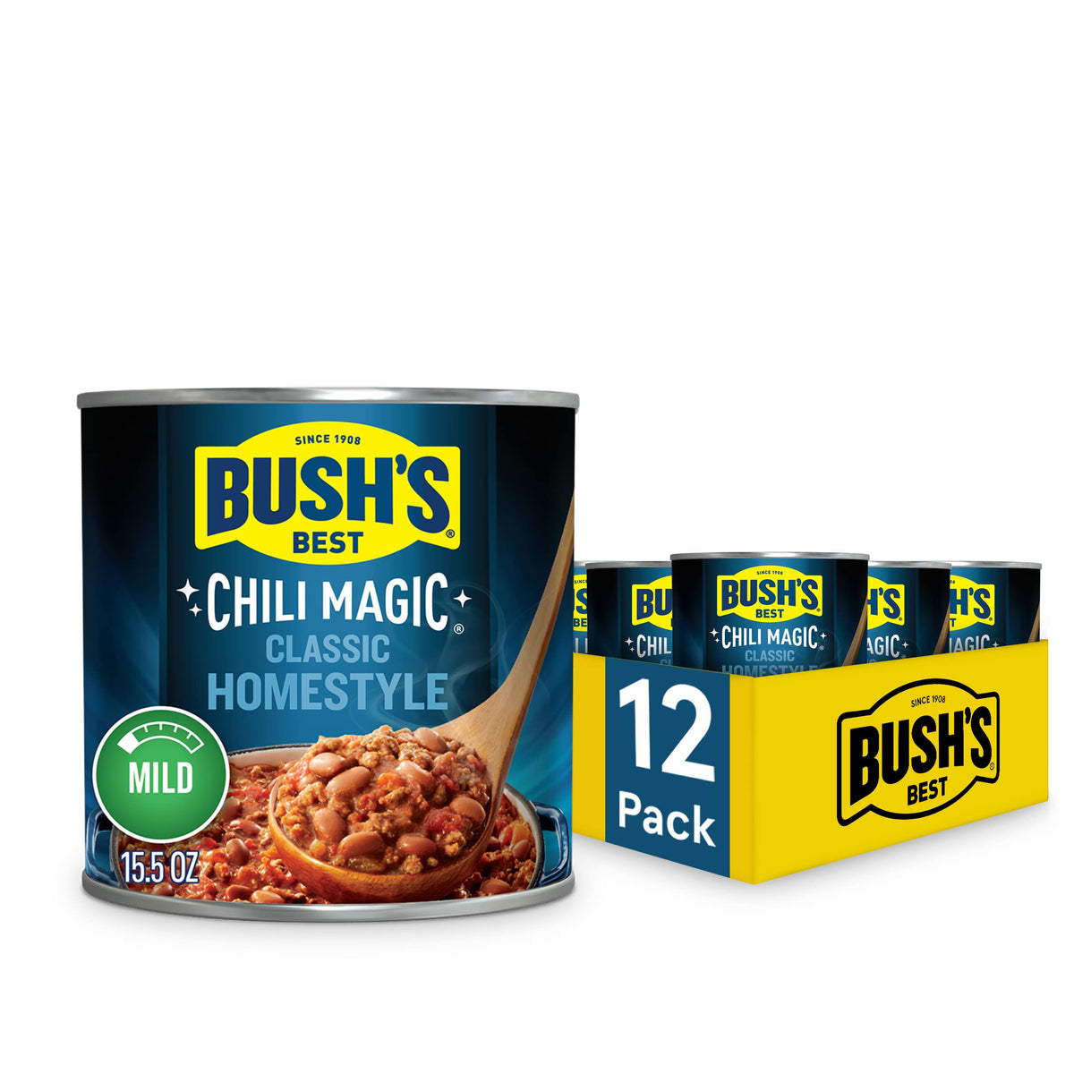 Bush's Best Chili Magic Starter Beans – 12 Cans, Gluten Free, 15.5 oz