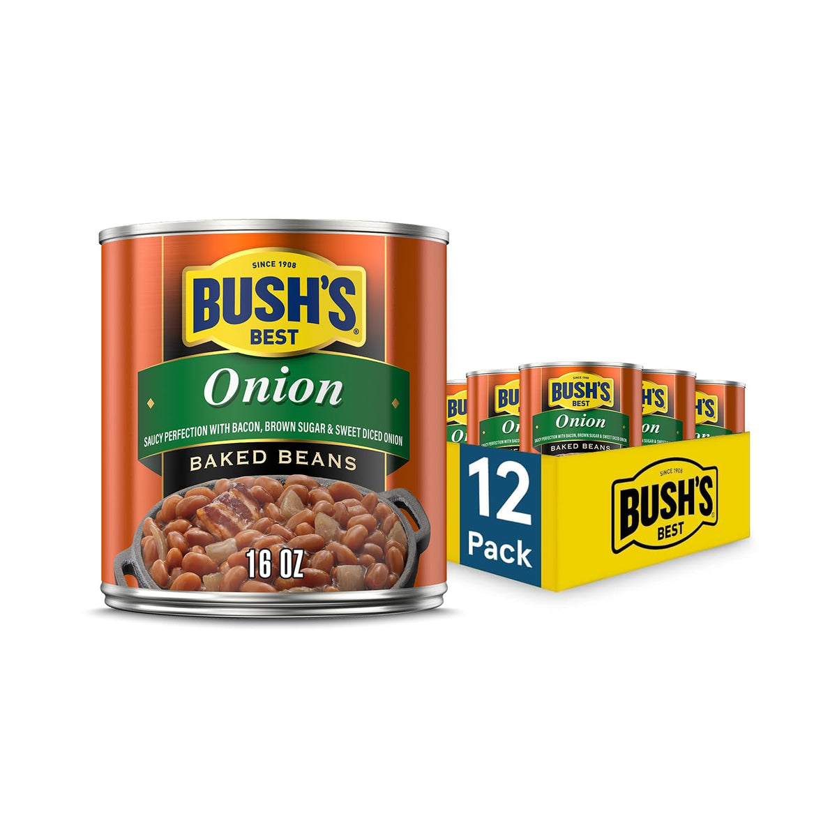 Bush's Best Onion Baked Beans – 16 oz Cans (Pack of 12) | Gluten Free, Dairy Free, Protein & Fiber