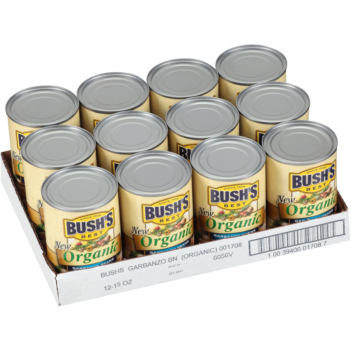 Bush's Best Organic Garbanzo Beans – 15 oz Cans, Gluten Free, Low Sodium, Plant-Based Protein (Pack of 12)