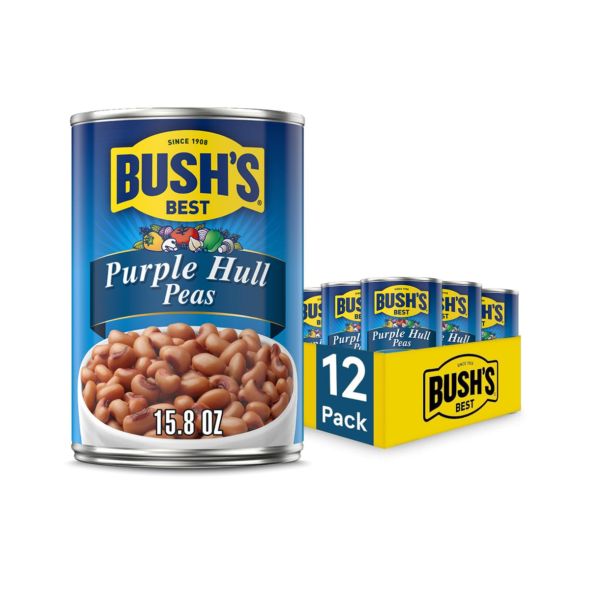 Bush's Best Purple Hull Peas – 15.8 oz Cans, Plant-Based Protein, Fiber, Gluten Free, Pack of 12