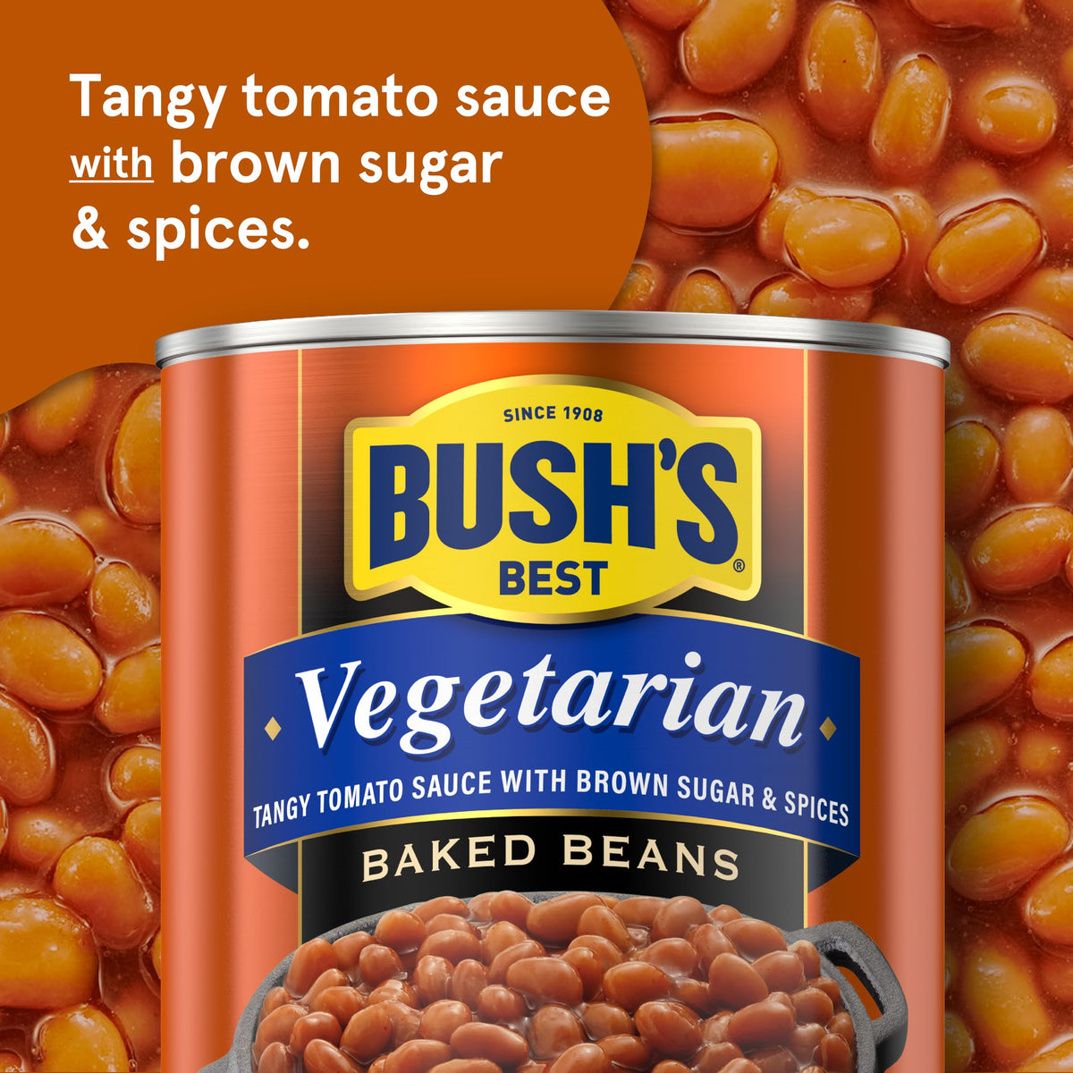 Bush's Best 16 oz Canned Vegetarian Baked Beans — Plant-Based Protein, Fiber, Low Fat, Gluten Free | Pack of 12