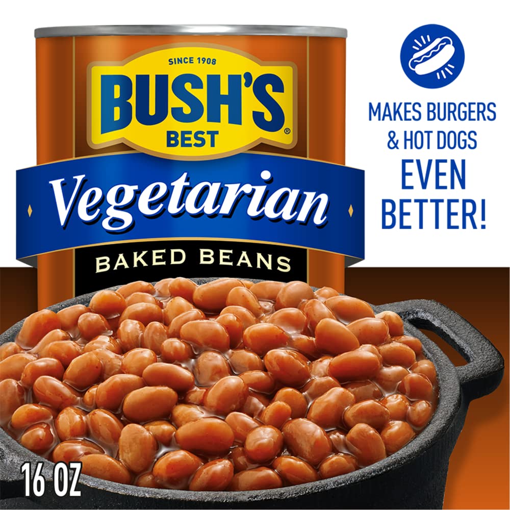 Bush's Best 16 oz Canned Vegetarian Baked Beans — Plant-Based Protein, Fiber, Low Fat, Gluten Free | Pack of 12
