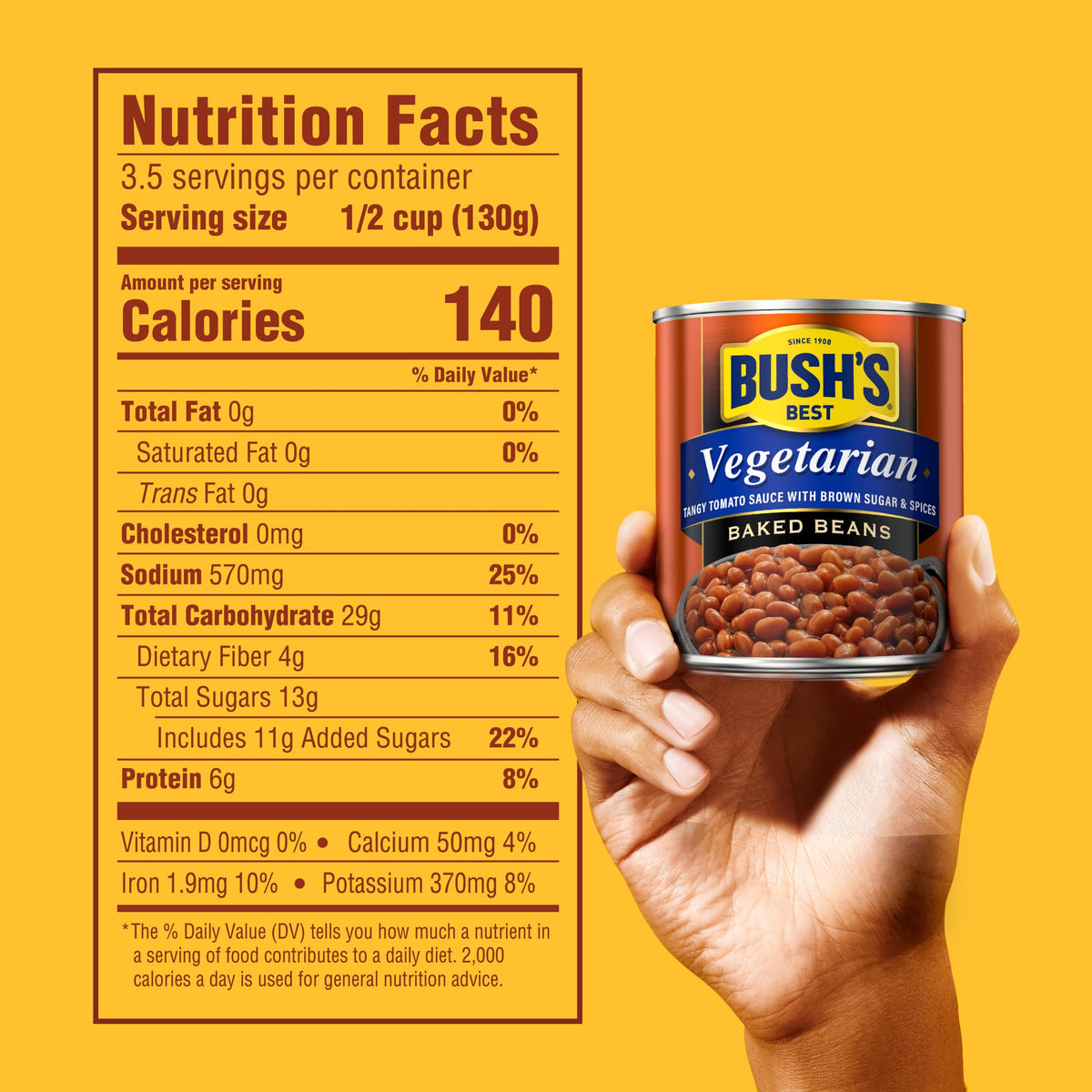 Bush's Best 16 oz Canned Vegetarian Baked Beans — Plant-Based Protein, Fiber, Low Fat, Gluten Free | Pack of 12