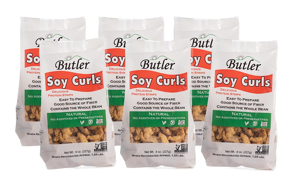 Butler Soy Curls 6 Pack – 6x8 oz Bags + 10.35 oz Chik-Style Seasoning