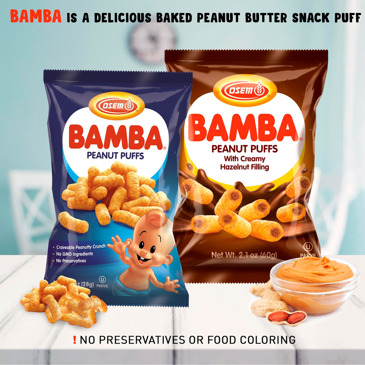 BUTO Bamba Peanut Butter Snacks – All Natural Corn Puff Duo (Hazelnut Cream & Regular) 12-Pack