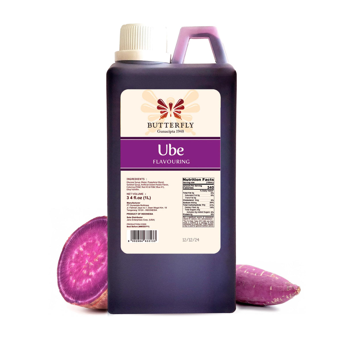 UBE Flavoring Extract 1 L (34 fl oz) Butterfly Gunacipta 1948 – Restaurant-Size for Baking & Drinks